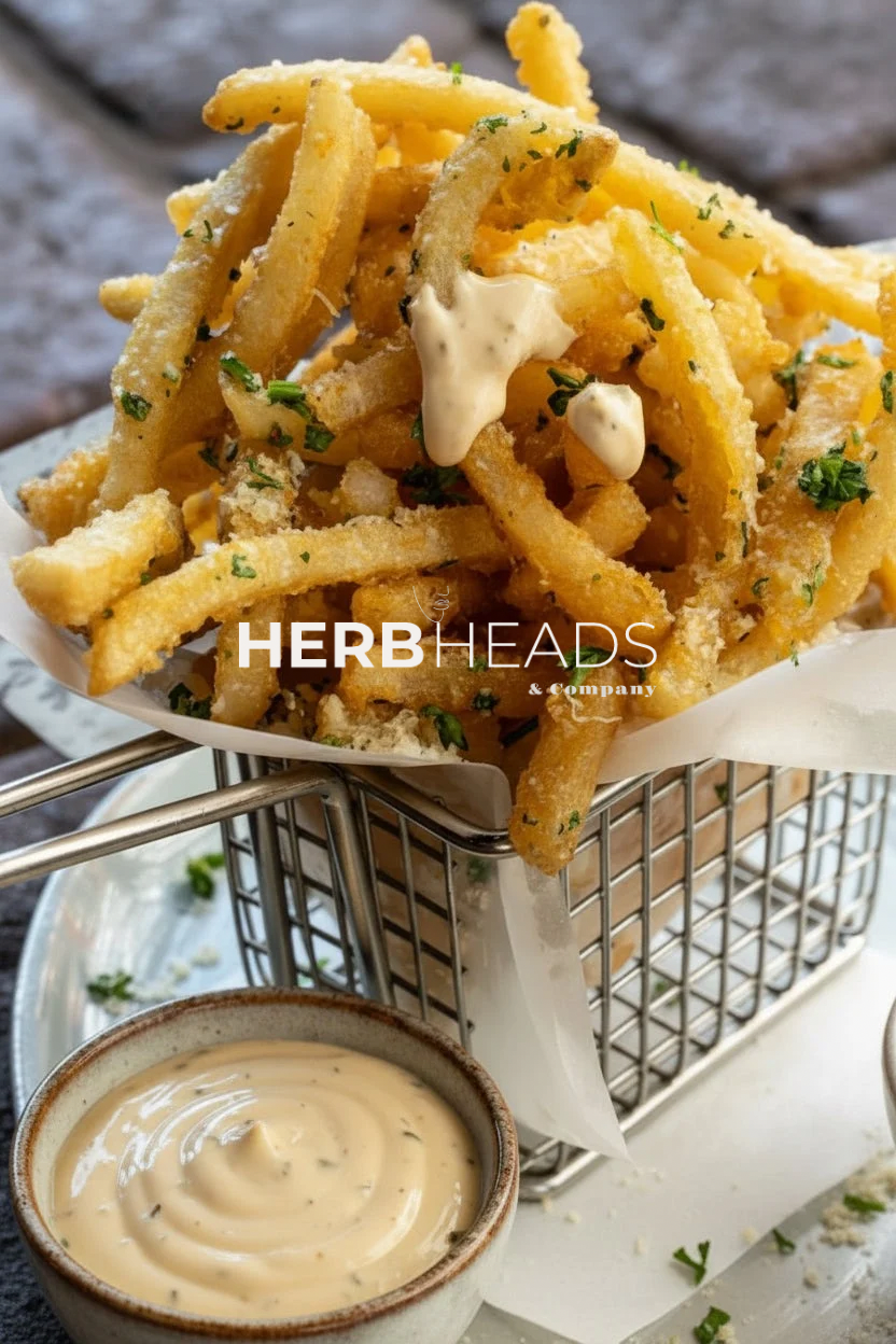 Basil Garlic Truffle Fries & sauce